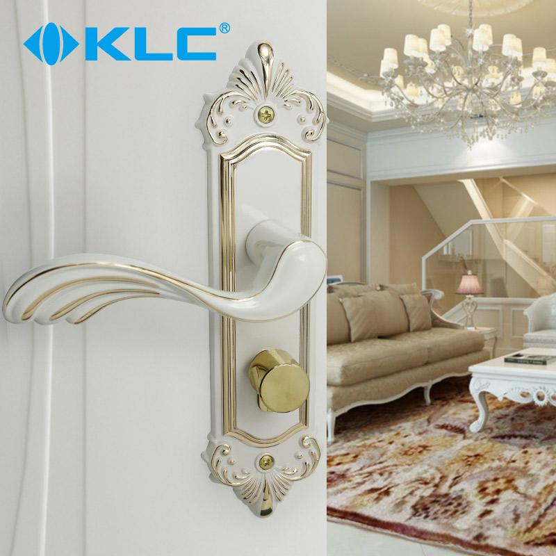 KLC欧式门锁室内房门双舌门锁卧室实木门锁黑Q色双舌把手静音门锁