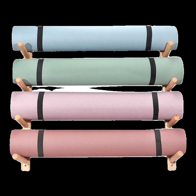 实木瑜珈垫收纳层j架挂墙置物架滚轴泡沫轴墙上挂架瑜伽馆垫子放