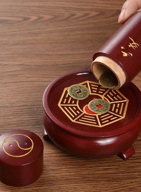 纯铜六爻a筒工具摇筒家居客厅工艺摆件铜签筒卦筒金属圆形