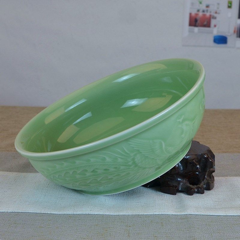 家用陶瓷餐具大号汤碗龙泉青瓷汤盆E浮雕汤面大碗9英寸酸菜鱼菜碗,餐饮具,碗,淘宝优惠券,粉丝福利购,淘宝优惠卷