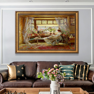 餐厅油画2022新 饰画沙发背景墙挂画横A幅人物壁画美式 法式 客厅装