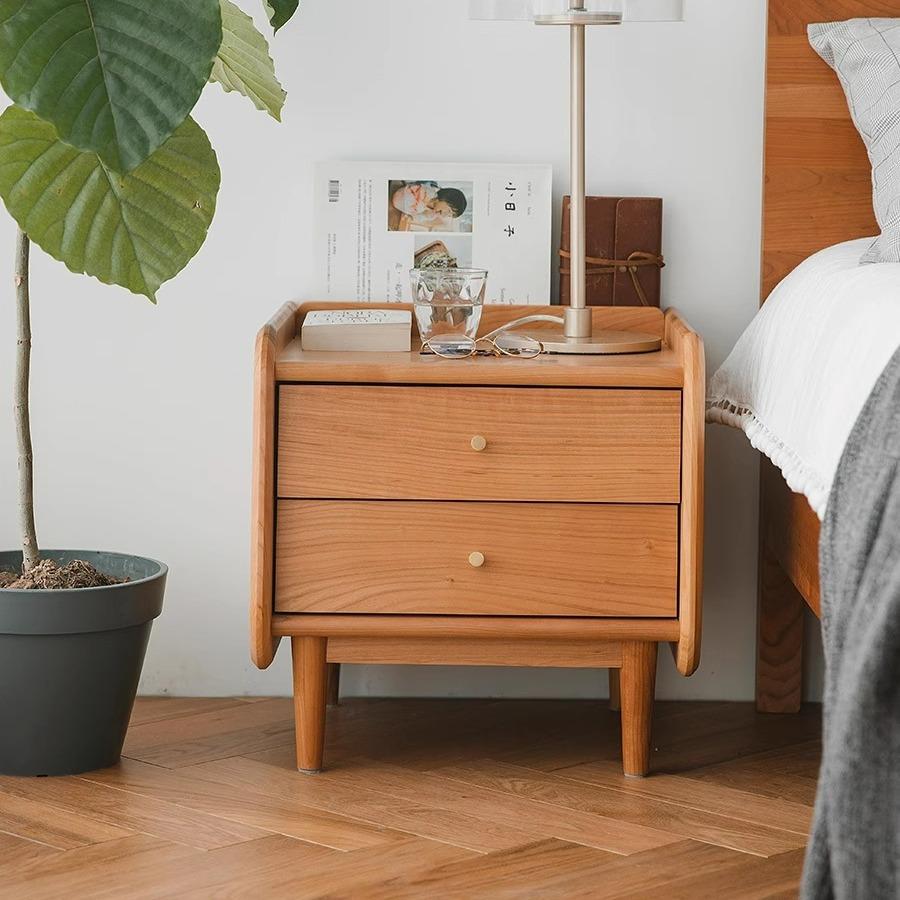 樱桃木兜兜床头柜北欧实木床头柜简约现代卧室小户型储物床头柜子