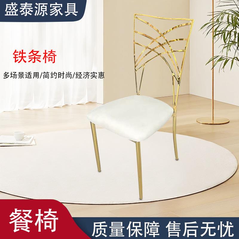 现代轻奢椅子欧式酒店宴会金属铁条餐椅时尚简约休息椅