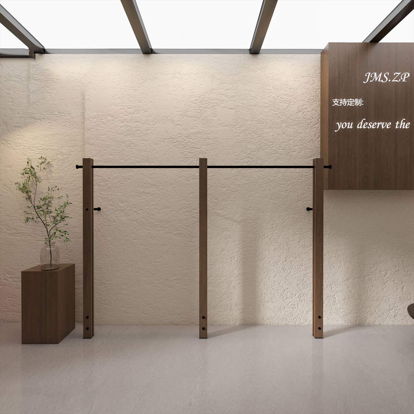 服装展示架上墙挂衣杆实木女装墙上拐角货架童装店落地陈列货架子
