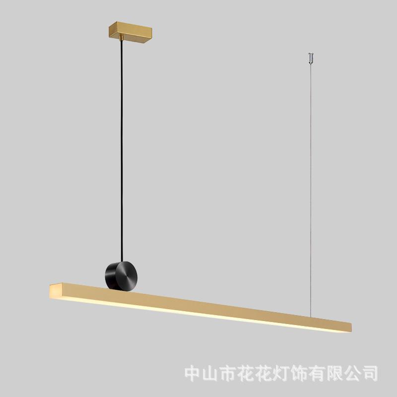 餐厅吊灯轻奢简约设计师餐桌线条灯极简一字型全铜长条办公室吊灯
