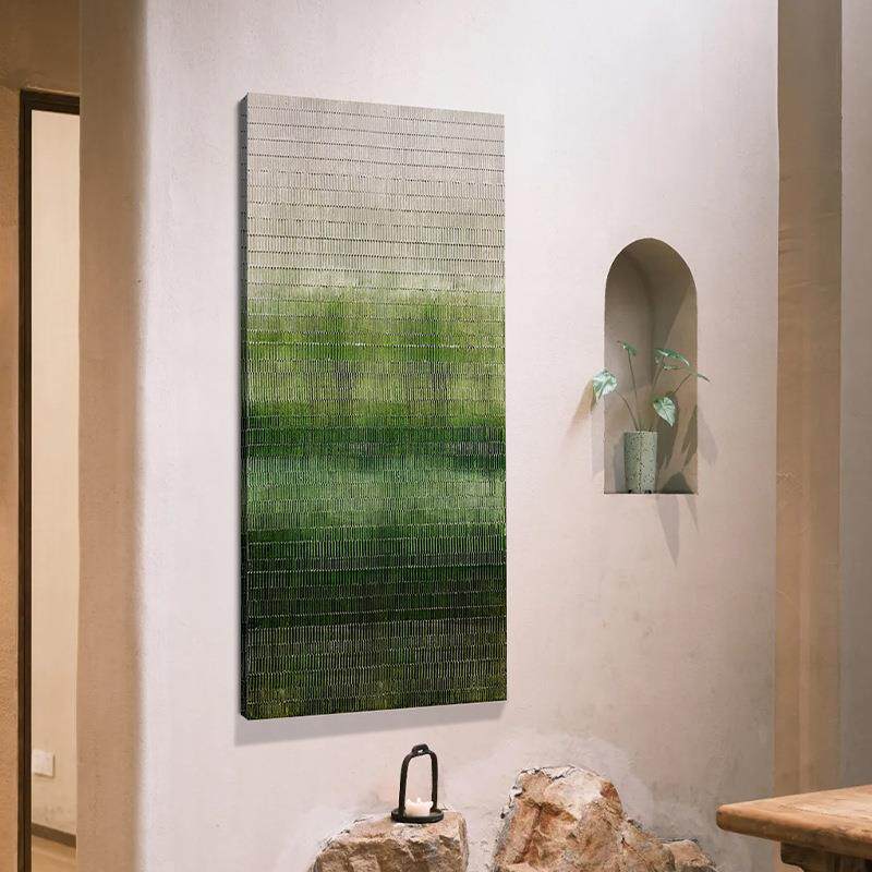 手绘肌理油画绿色系客厅装饰画玄关挂画客厅落地画设计师款新中式