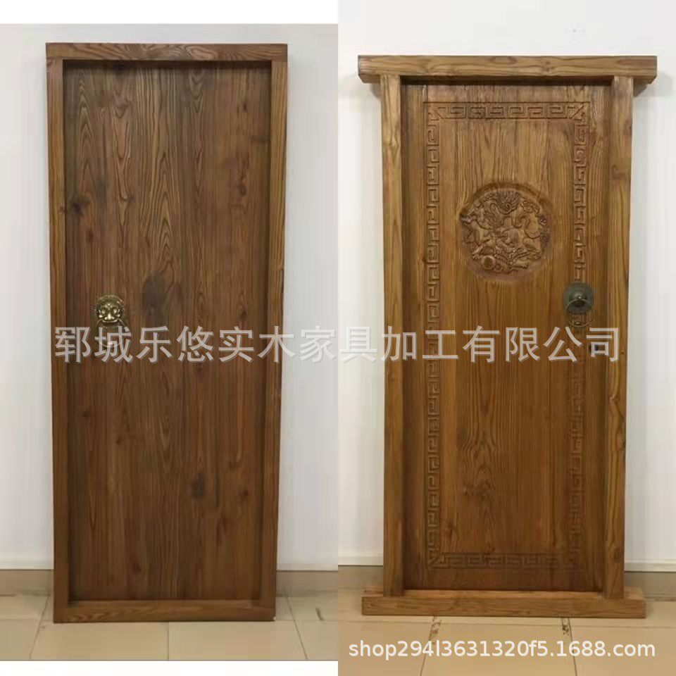实木中式大门农村榆木门原木单开门包厢门仿古别墅民宿室内套装门