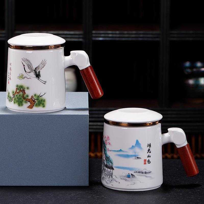 茶杯陶瓷马克杯带盖大容量过滤泡茶杯办公室简约茶杯茶水分离杯