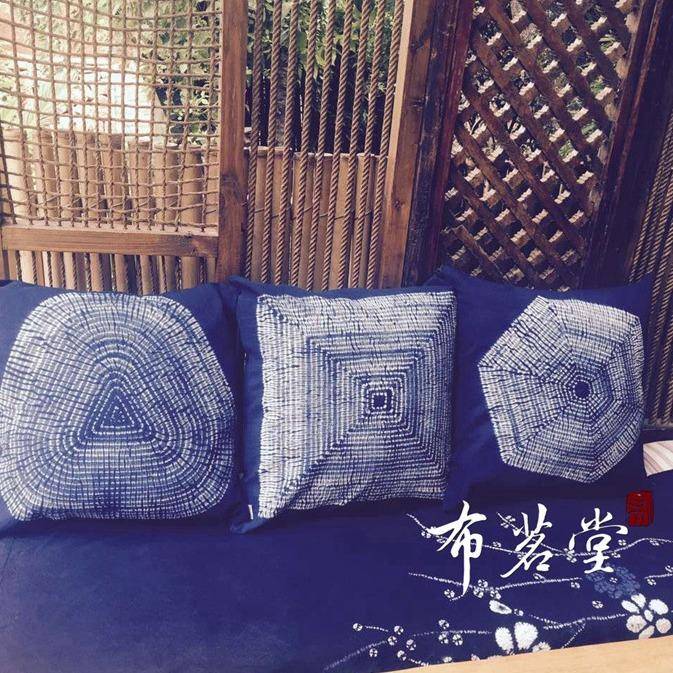 布茗堂扎染抱枕套纯手工扎花植物蓝染