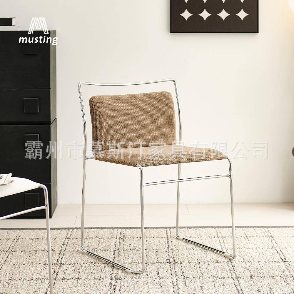 意式简约家用餐椅设计师款创意办公靠背椅小户型单人棉麻休闲椅