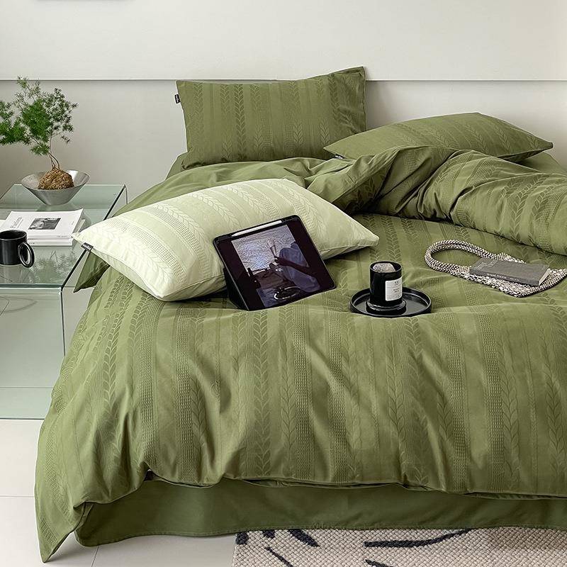 全棉60贡缎提花四件套三件套磨毛床笠秋冬纯棉纱单被床单被罩