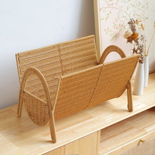 仿藤编书报架落地储物架子家用沙发边角杂志收P纳架报纸报刊置物