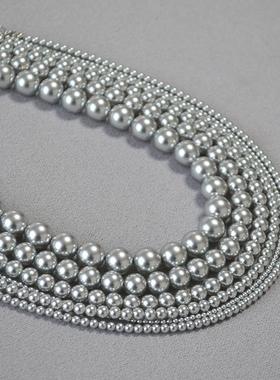 法式清冷月光高亮银灰色真多麻仿施家水晶珍珠简约叠带项链锁骨链