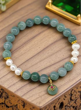 日本品质国朝ins学生闺蜜平安扣小众设计轻奢翡翠珍珠手串手链饰