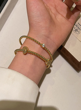 日本品质欧美金色锆石金属开口麻花竹节手镯女轻奢小众精致手饰20