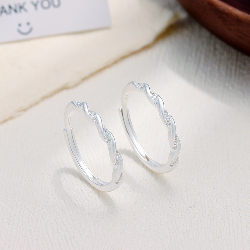 日本品质S999足银镶锆扭麻花开口戒指2025新款女时尚简约轻奢小众