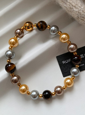 日本品质天然虎眼石串珠手链叠戴女轻奢高级感美拉德百搭糖果珍珠