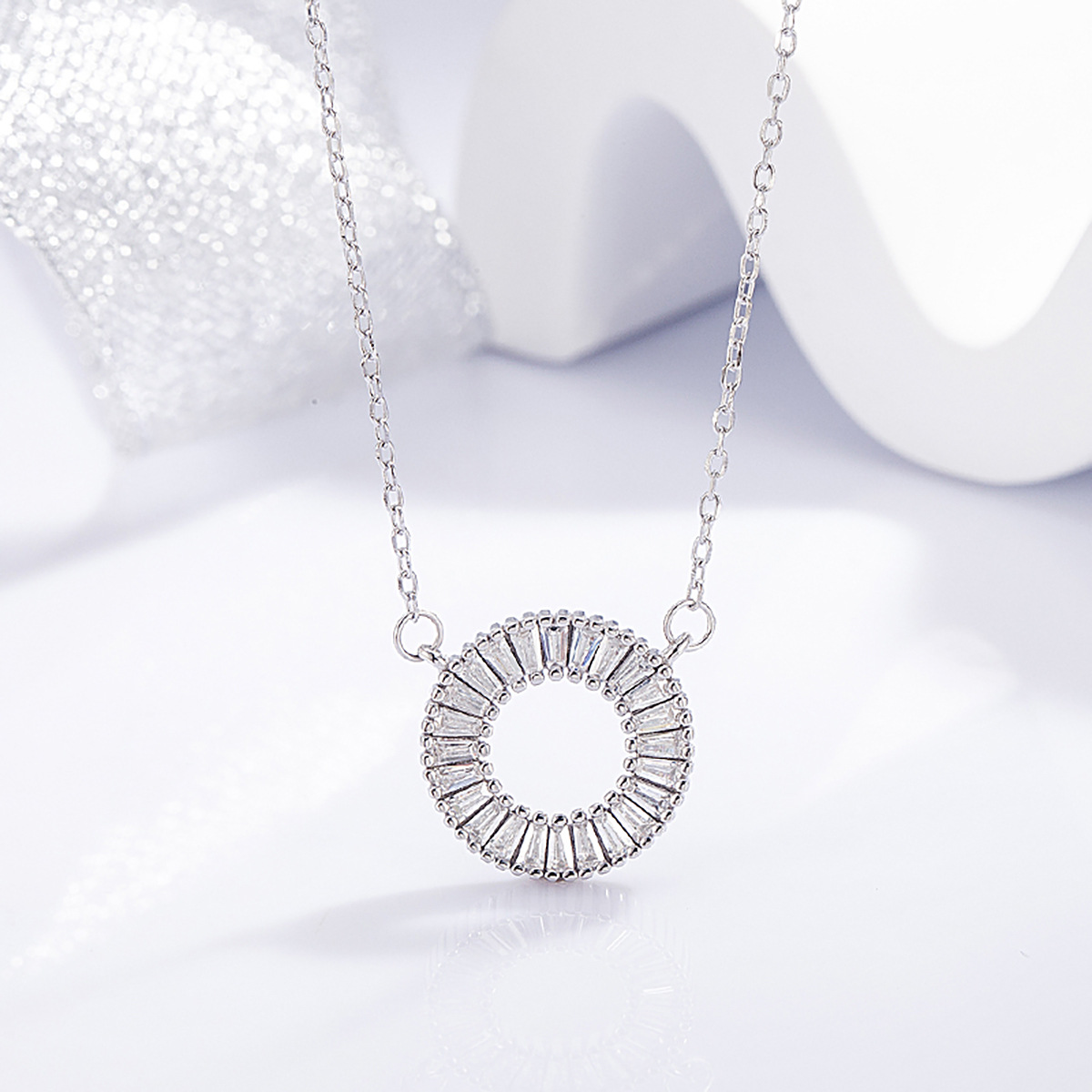日本品质S925纯银圆环项链满圈T钻圆圈吊坠锁骨链女性日常通勤佩
