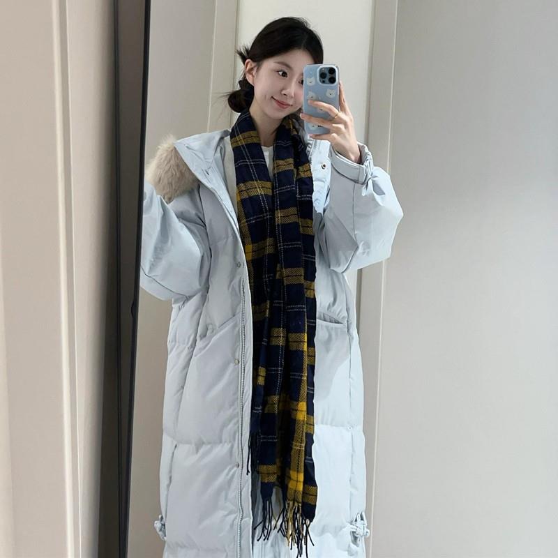 大毛领羽绒服中长款棉服女2025冬季新款夹棉加厚新中国结保暖外套