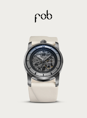 FOB手表法式进口新经典R413镂空表盘时尚白皮革表带机械腕表