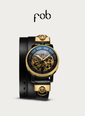 FOB手表女款R360个性腕表法式小表盘机械表单环三环真皮表带手表