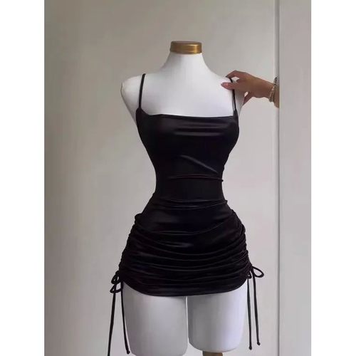 Casual lace up backless camisole dress休闲系带露背吊带连衣裙