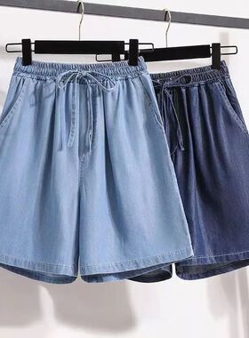 Elastic waist drawstring denim shorts 女士松紧腰抽绳牛仔短裤