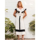 neck setV领荷叶边长裙休闲套装 lotus edge casual leaf skirt