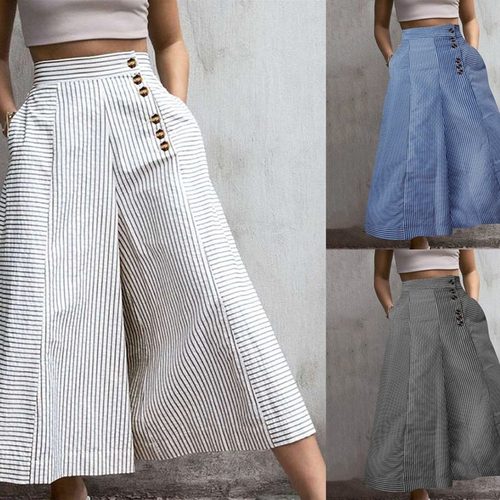 High waisted casual button wide leg pants 高腰休闲纽扣阔腿裤