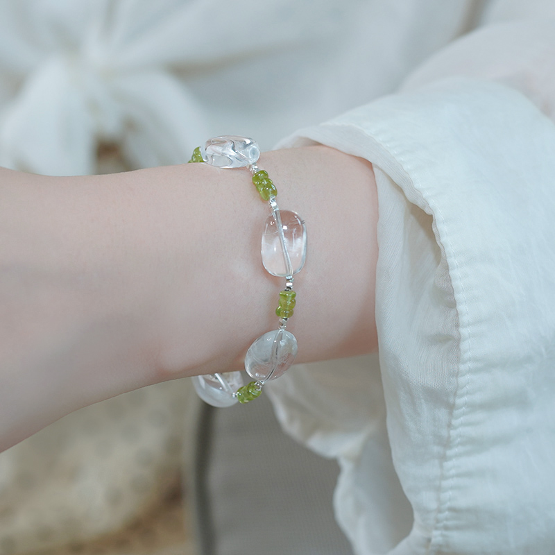 半入云新中式小众白水晶橄榄石碎银手链清冷感气质少女手串50618