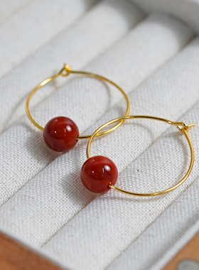 半入云法式复古红玛瑙圆圈耳环气质少女耳圈高级感礼物耳饰50945