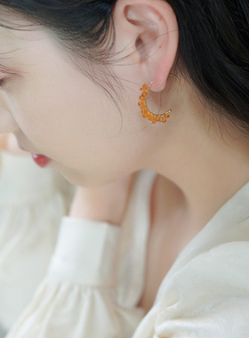 半入云小众高级感黄水晶包金耳挂14k包金耳钩文艺清新耳环505113