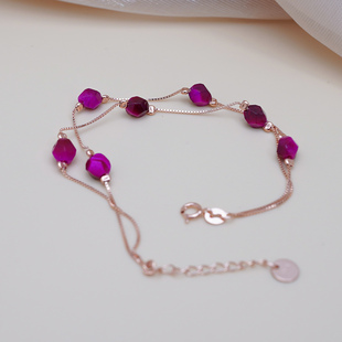 半入云法式 甜美少女玫红虎眼石双层手链925纯银手串小众气质50855