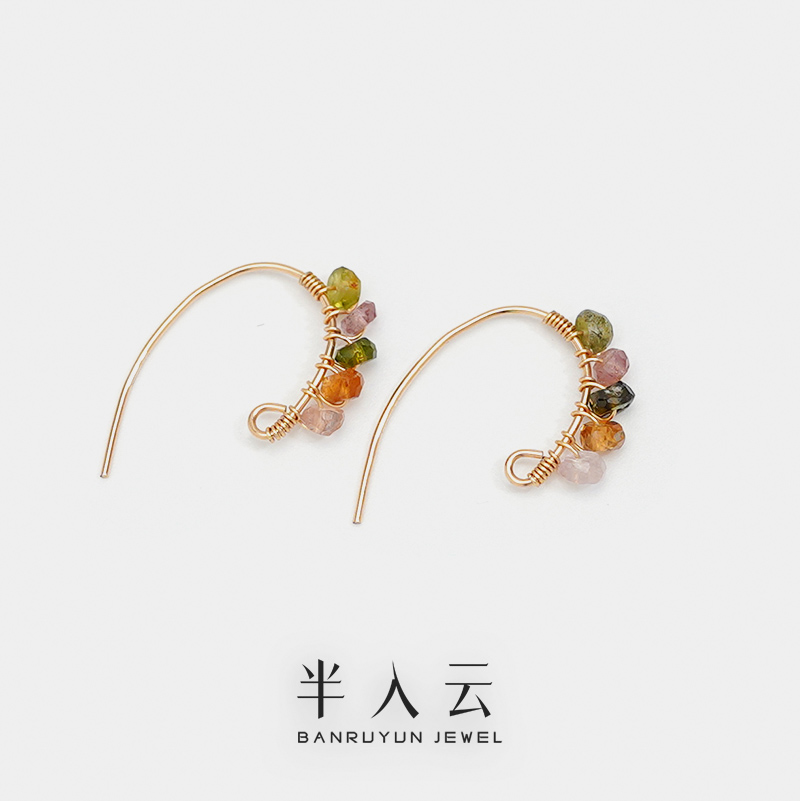 半入云新中式古风碧玺包金耳挂多巴胺少女甜美耳环高级感女50591