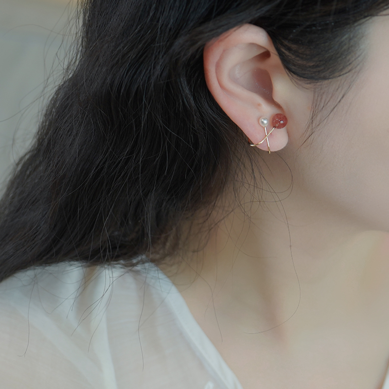 半入云小众设计感草莓晶珍珠手作耳夹无耳洞耳骨夹甜美耳环50366