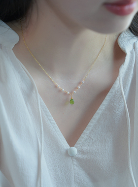 半入云小众设计感水滴橄榄石珍珠项链轻奢高级感精致锁骨链50390
