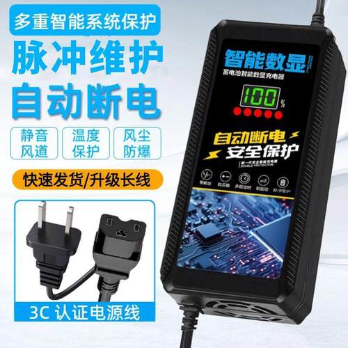 自动断电数字显示 智能充电器两轮三轮电动车48V60V72V铅酸石墨烯
