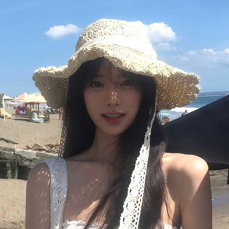 蕾丝系带草帽女夏季海边度假田园风镂空大檐遮阳防晒百搭渔夫帽子