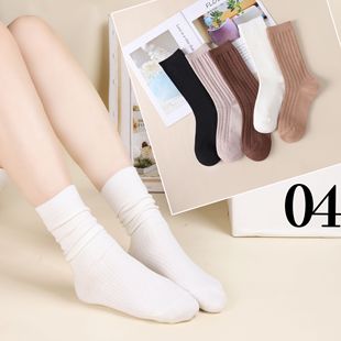 女袜堆堆袜子女士净色棉袜秋冬双针纯色百搭复古色ins系高筒袜JX