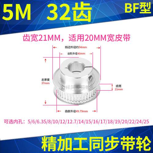 夹持型同步带轮5M32带宽20内孔5 6.35 8 10 12 15同步轮抱紧HTCPA