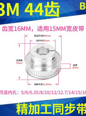 夹持型同步带轮S3M44带宽15内孔5 6.35 8 10 1215同步轮抱紧HTCPA