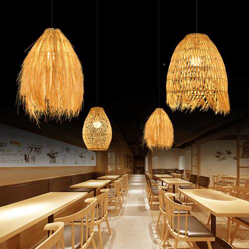 饭厅灯宿室藤编吊灯东南亚覆古侘寂风卧酒店饭店灯店竹民BSA编铺