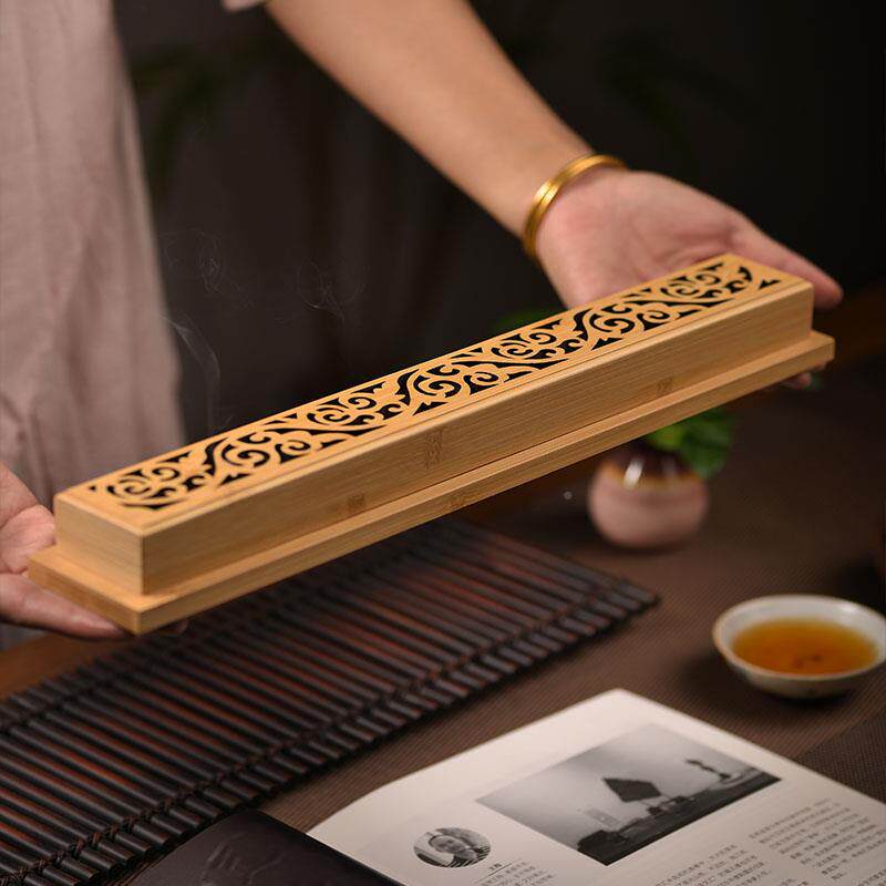 竹制线香盒34cm现代庙简约风格香炉寺适用加 长型唐纹卧香炉木座
