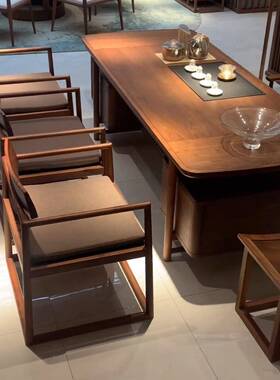 新中小式阳台茶办公室高KFB端家用小型茶台实木泡桌茶桌胡桃全实