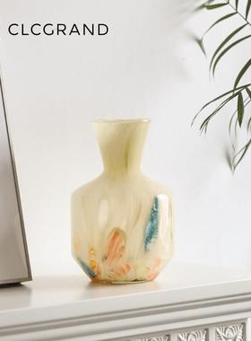 琥珀花彩摆点设厅计感玻SS24-034璃花瓶插花客餐桌花器中古风件色