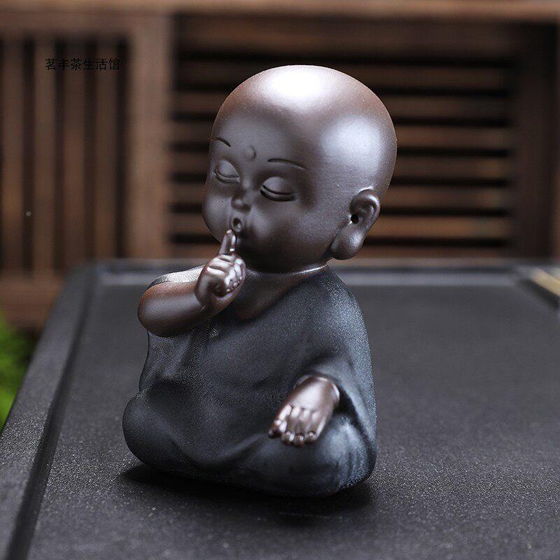 摆紫砂宠四不小和尚沙弥创意招财茶道卡通盘不说不看茶茶WBB玩茶