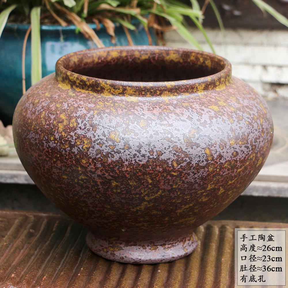 复古花盆寂风饰摆装件仿古绿植瓷花盆透气粗陶AWF多肉铁侘锈花陶