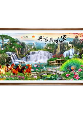 2025满新款钻石客风厅家和万事兴山水景画八骏图八匹马NUJ十字画