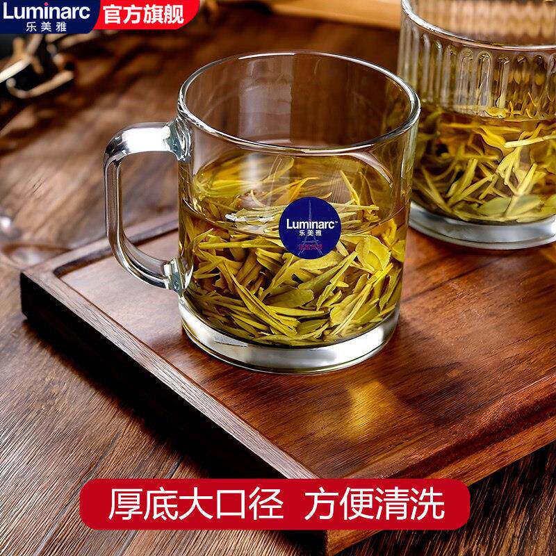 璃杯水杯化加厚茶杯水带手柄喝水泡茶杯钢托盘套杯盘装装玻开杯子