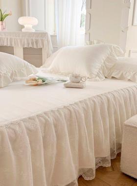 新款春夏白色蕾丝床裙风单套NTI件韩式公主花滑边床罩式防床防尘